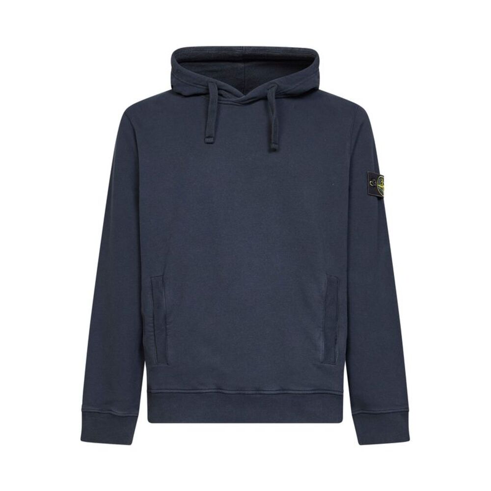 Stone Island Men Blue Stretch Organic Cotton Hoodie